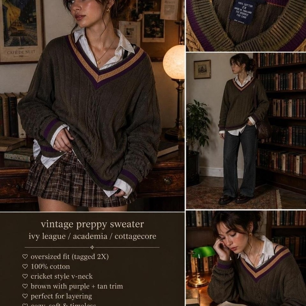 vintage ivy league cricket‎ sweater oversized preppy campus vibe 2x